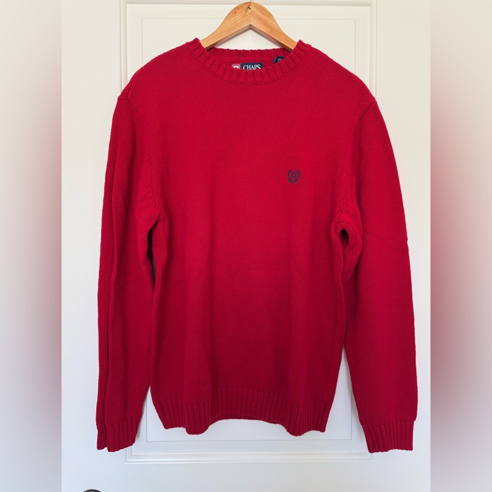Chaps Men's Red Cotton Crewneck Sweater Knit Pullover Classic Casual Large